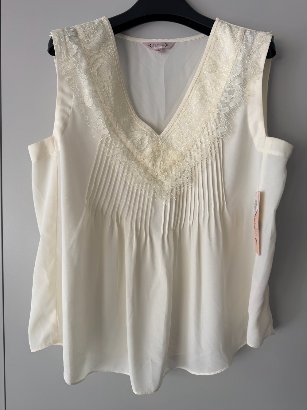 Nanette Lepore Cream Lace-Trim V-Neck Sleeveless Blouse